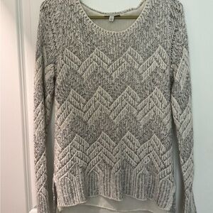 Lucky Brand Gray and Cream Crew Neck Sweater with Chevron Pattern